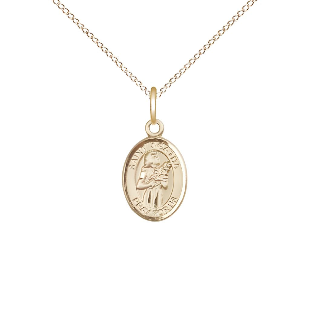 St. Agatha 14kt Gold-filled Oval Small Children Medal with Gold-filled Chain, Deluxe Gift Box