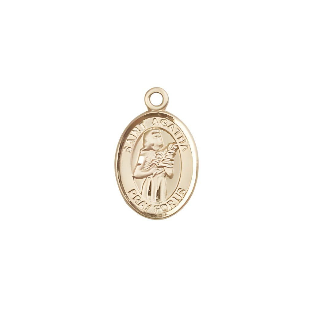 St. Agatha 14kt Gold Oval Small Children Medal, Deluxe Gift Box