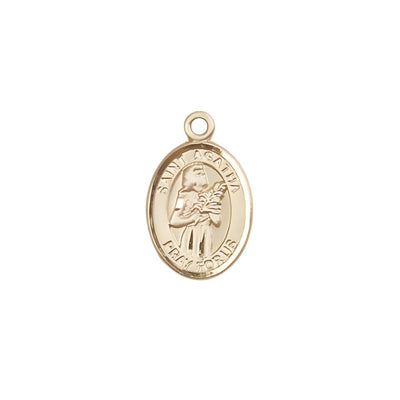 St. Agatha 14kt Gold Oval Small Children Medal, Deluxe Gift Box