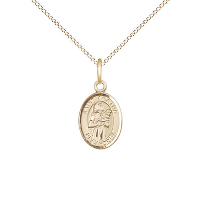 St. Agatha 14kt Gold Oval Small Children Medal with 14kt Gold Chain, Deluxe Gift Box