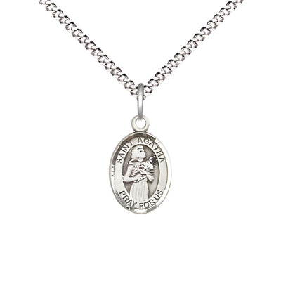 St. Agatha Small Children Pewter Medal with Rhodium-plated Chain, Deluxe Gift Box