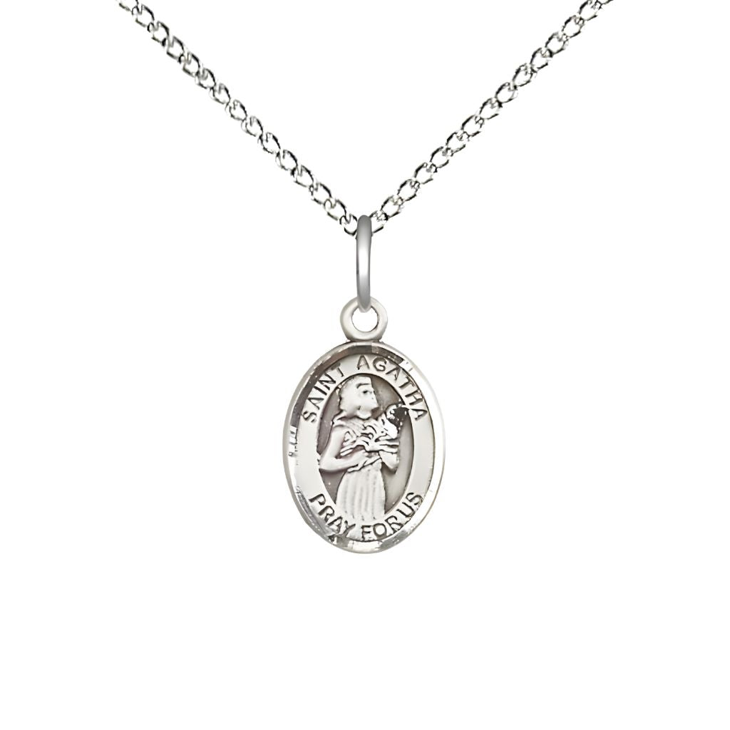 St. Agatha Small Children Sterling Silver Medal with Sterling Silver Chain, Deluxe Gift Box