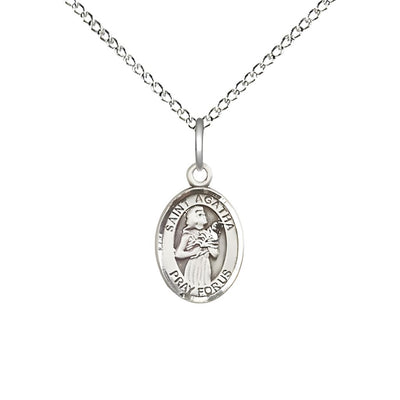 St. Agatha Small Children Sterling Silver Medal with Sterling Silver Chain, Deluxe Gift Box