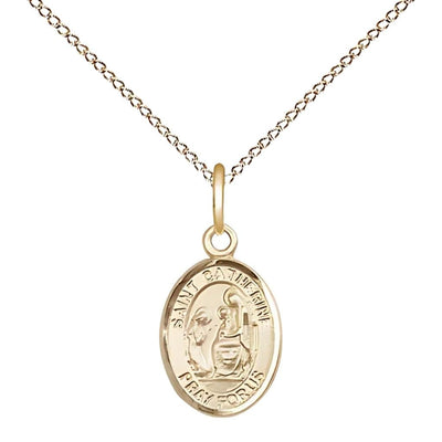 St. Catherine of Siena 14kt Gold Oval Small Children Medal with 14kt Gold Chain, Measures 1/2-inch tall by 1/4-inch wide, Bliss Manufacturing