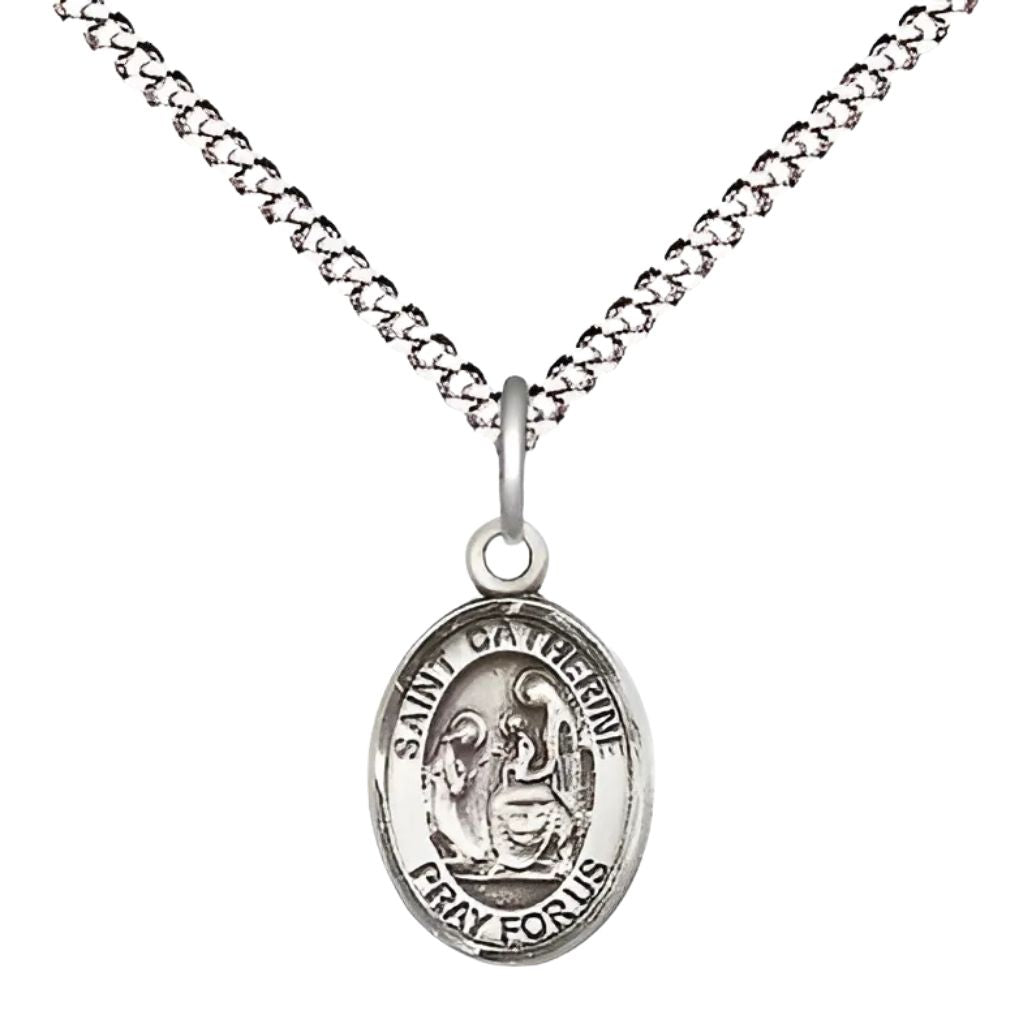 Bliss St. Catherine of Siena Engravable Pewter Charm with Plated Chain, Measures 1/2-inch tall by 1/4-inch wide