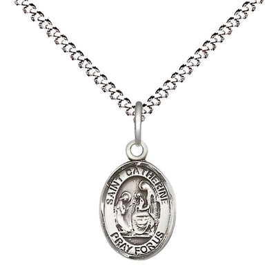 St. Catherine of Siena Engravable Small Children Pewter Medal with Rhodium-plated Chain, Measures 1/2-inch tall by 1/4-inch wide, Bliss Manufacturing