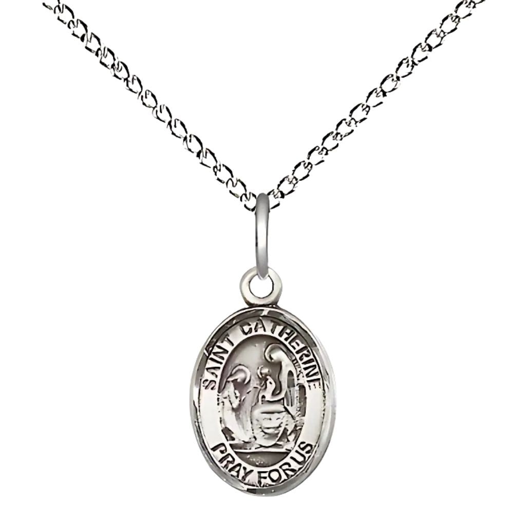 Bliss St. Catherine of Siena Engravable Sterling Silver Charm with Sterling Silver Chain, Measures 1/2-inch tall by 1/4-inch wide
