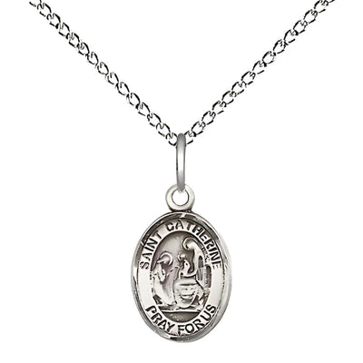 St. Catherine of Siena Engravable Small Children Sterling Silver Medal with Sterling Chain, Measures 1/2-inch tall by 1/4-inch wide, Bliss Manufacturing