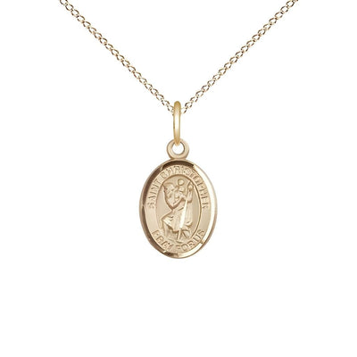 St. Christopher 14kt Gold-filled Oval Small Children Medal with Gold-filled Chain, Measures 1/2-inch tall by 1/4-inch wide, Bliss Manufacturing