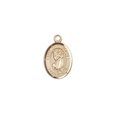 St. Christopher 14kt Gold Oval Small Children Medal, Measures 1/2-inch tall by 1/4-inch wide, Bliss Manufacturing