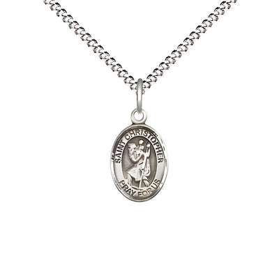 St. Christopher Engravable Small Children Pewter Medal with Rhodium-plated Chain, Measures 1/2-inch tall by 1/4-inch wide, Bliss Manufacturing