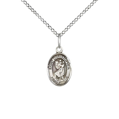 St. Christopher Engravable Small Children Sterling Silver Medal with Sterling Chain, Measures 1/2-inch tall by 1/4-inch wide, Bliss Manufacturing