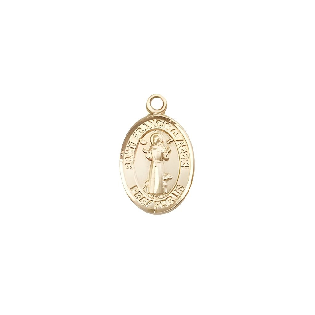 St. Francis of Assisi 14kt Gold Oval Children Medal, Measures 1/2-inch tall by 1/4-inch wide