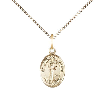 St. Francis of Assisi 14kt Gold Oval Children Medal with 14kt Gold Chain, Measures 1/2-inch tall by 1/4-inch wide, Bliss Manufacturing