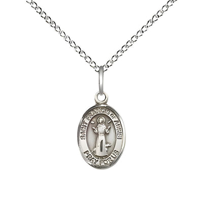 St. Francis of Assisi Sterling Silver Oval Children Medal with Sterling Chain, Measures 1/2-inch tall by 1/4-inch wide, Bliss Manufacturing