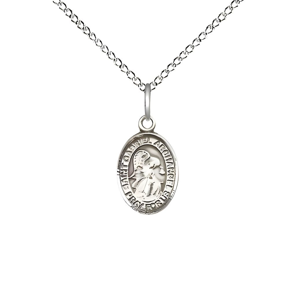 Bliss St. Gabriel the Archangel Engravable Small Children Sterling Silver Medal with Sterling Chain, Measures 1/2-inch tall by 1/4-inch wide.