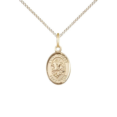 St. George 14kt Gold Oval Small Children Medal with 14kt Gold Chain, Measures 1/2-inch tall by 1/4-inch wide, Bliss Manufacturing
