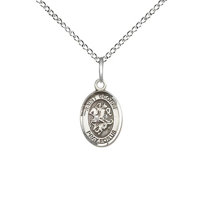 St. George Engravable Small Children Sterling Silver Medal with Sterling Chain, Measures 1/2-inch tall by 1/4-inch wide, Bliss Manufacturing