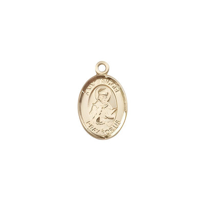 St. Isidore of Seville 14kt Gold Oval Small Children Medal, Measures 1/2-inch tall by 1/4-inch wide. Deluxe Gift Box, Bliss Manufacturing
