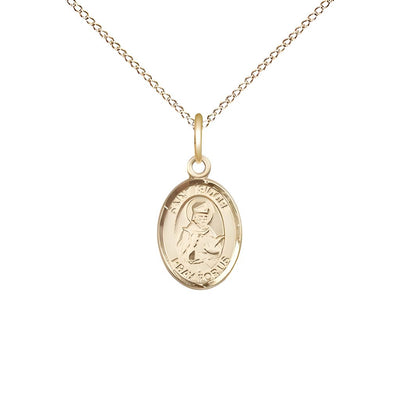 St. Isidore of Seville 14kt Gold Oval Small Children Medal with 14kt Gold Chain, Measures 1/2-inch tall by 1/4-inch wide. Deluxe Gift Box, Bliss Manufacturing