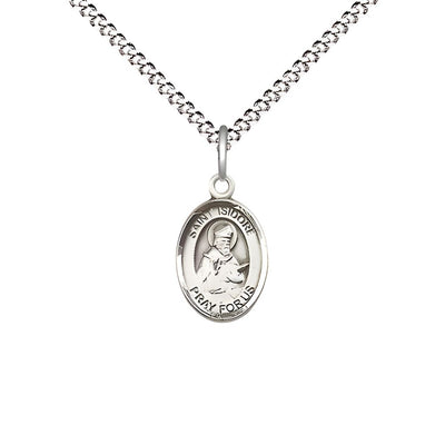 St. Isidore of Seville Engravable Small Children Pewter Medal with Rhodium-plated Chain, Measures 1/2-inch tall by 1/4-inch wide. Deluxe Gift Box, Bliss Manufacturing