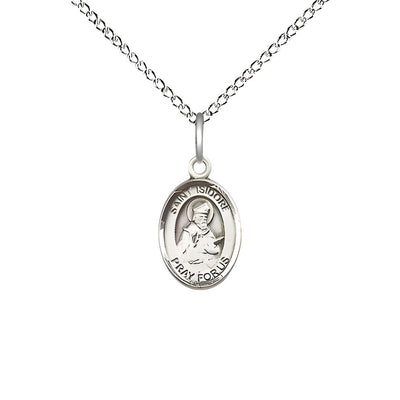 St. Isidore of Seville Engravable Small Children Sterling Silver Medal with Sterling Chain, Measures 1/2-inch tall by 1/4-inch wide. Deluxe Gift Box, Bliss Manufacturing