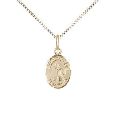 St. Joan of Arc 14kt Gold Oval Small Children Medal with 14kt Gold Chain, Measures 1/2-inch tall by 1/4-inch wide. Deluxe Gift Box, Bliss Manufacturing