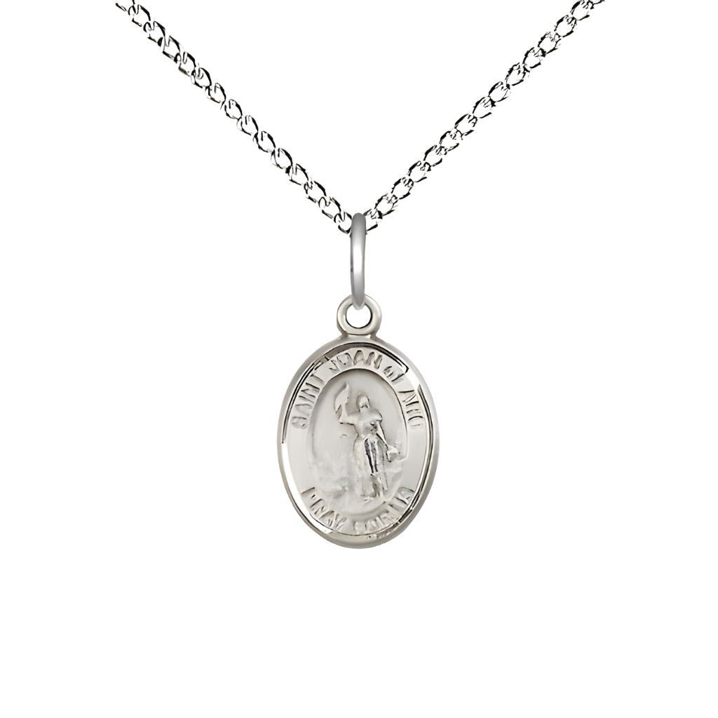 Bliss St. Joan of Arc Small Children Sterling Silver Medal with Sterling Chain, Measures 1/2-inch tall by 1/4-inch wide. Deluxe Gift Box.