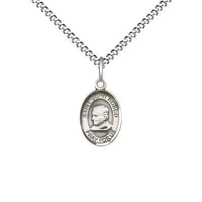 St. John Bosco Engravable Small Children Pewter Medal with Rhodium-plated Chain, Measures 1/2-inch tall by 1/4-inch wide, Bliss Manufacturing