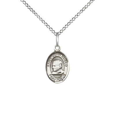 St. John Bosco Engravable Small Children Sterling Silver Medal with Sterling Chain, Measures 1/2-inch tall by 1/4-inch wide, Bliss Manufacturing