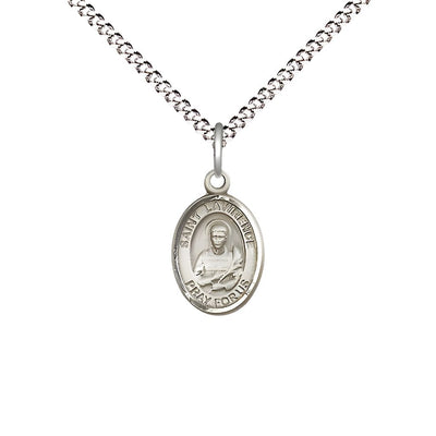 St. Lawrence Engravable Small Children Pewter Medal with Rhodium-plated Chain, Measures 1/2-inch tall by 1/4-inch wide, Bliss Manufacturing