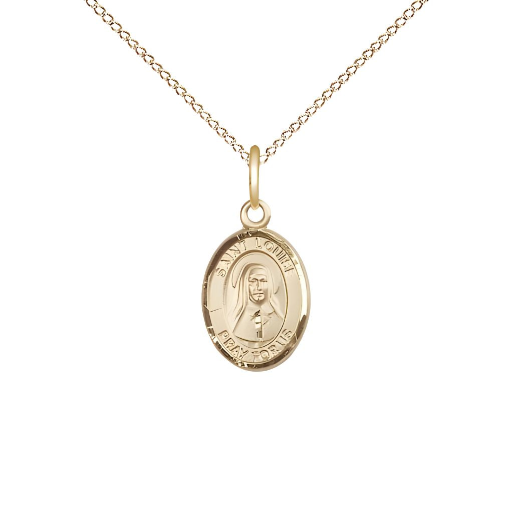 Bliss St. Louise de Marillac 14kt Gold-filled Oval Small Children Medal with Gold-filled Chain, Measures 1/2-inch tall by 1/4-inch wide.
