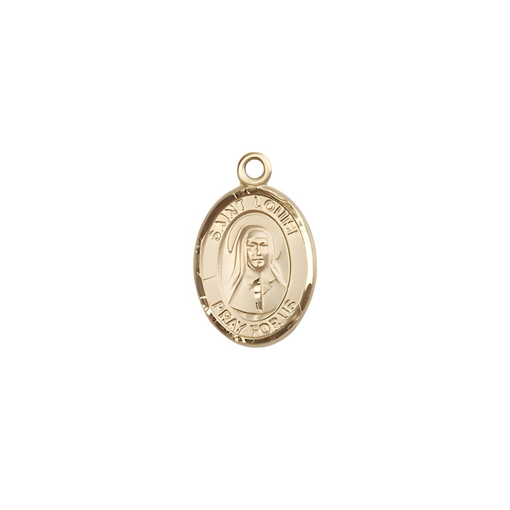 Bliss St. Louise de Marillac 14kt Gold Oval Small Children Medal, Measures 1/2-inch tall by 1/4-inch wide.