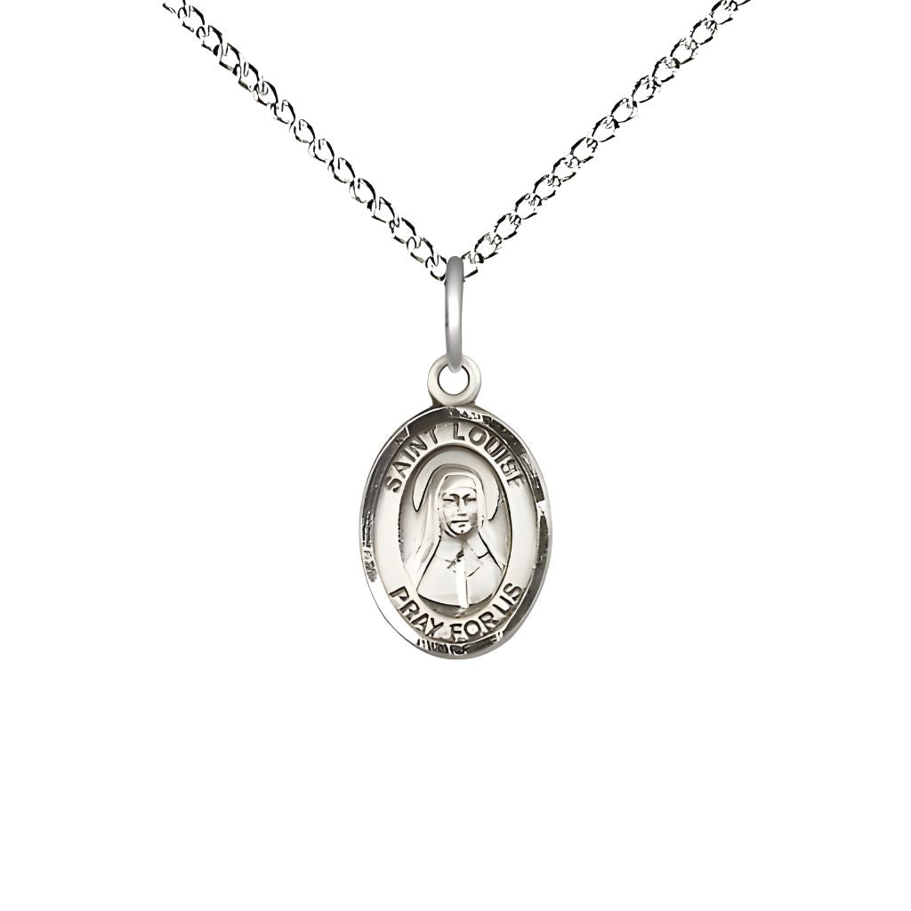 Bliss St. Louise de Marillac Engravable Small Children Sterling Silver Medal with Sterling Chain, Measures 1/2-inch tall by 1/4-inch wide.