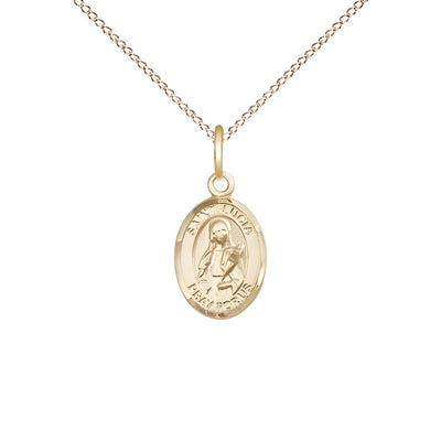 St. Lucia of Syracuse 14kt Gold Oval Small Children Medal with 14kt Gold Chain, Measures 1/2-inch tall by 1/4-inch wide, Bliss Manufacturing