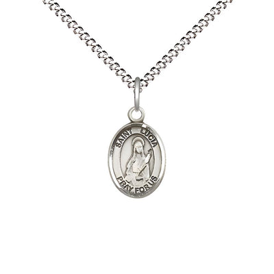 St. Lucia of Syracuse Engravable Small Children Pewter Medal with Rhodium-plated Chain, Measures 1/2-inch tall by 1/4-inch wide, Bliss Manufacturing