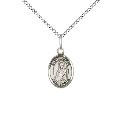 St. Lucia of Syracuse Engravable Small Children Sterling Silver Medal with Sterling Chain, Measures 1/2-inch tall by 1/4-inch wide, Bliss Manufacturing