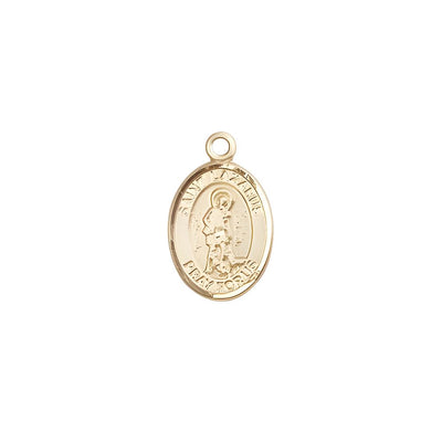 St. Lazarus 14kt Gold Oval Small Children Medal, Measures 1/2-inch tall by 1/4-inch wide, Bliss Manufacturing
