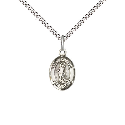 St. Lazarus Engravable Small Children Pewter Medal with Rhodium-plated Chain, Measures 1/2-inch tall by 1/4-inch wide, Bliss Manufacturing