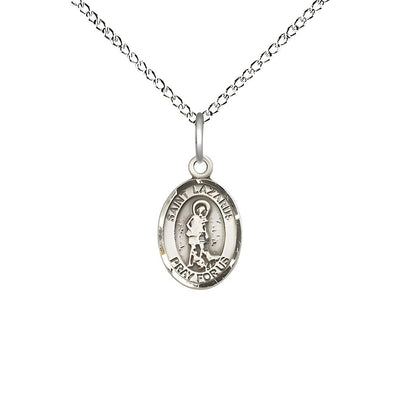 St. Lazarus Engravable Small Children Sterling Silver Medal with Sterling Chain, Measures 1/2-inch tall by 1/4-inch wide, Bliss Manufacturing