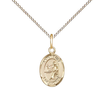 St. Luke the Apostle 14kt Gold-filled Oval Small Children Medal with Gold-filled Chain, Measures 1/2-inch tall by 1/4-inch wide, Bliss Manufacturing