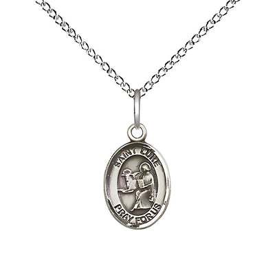 St. Luke the Apostle Engravable Small Children Sterling Silver Medal with Sterling Chain, Measures 1/2-inch tall by 1/4-inch wide, Bliss Manufacturing