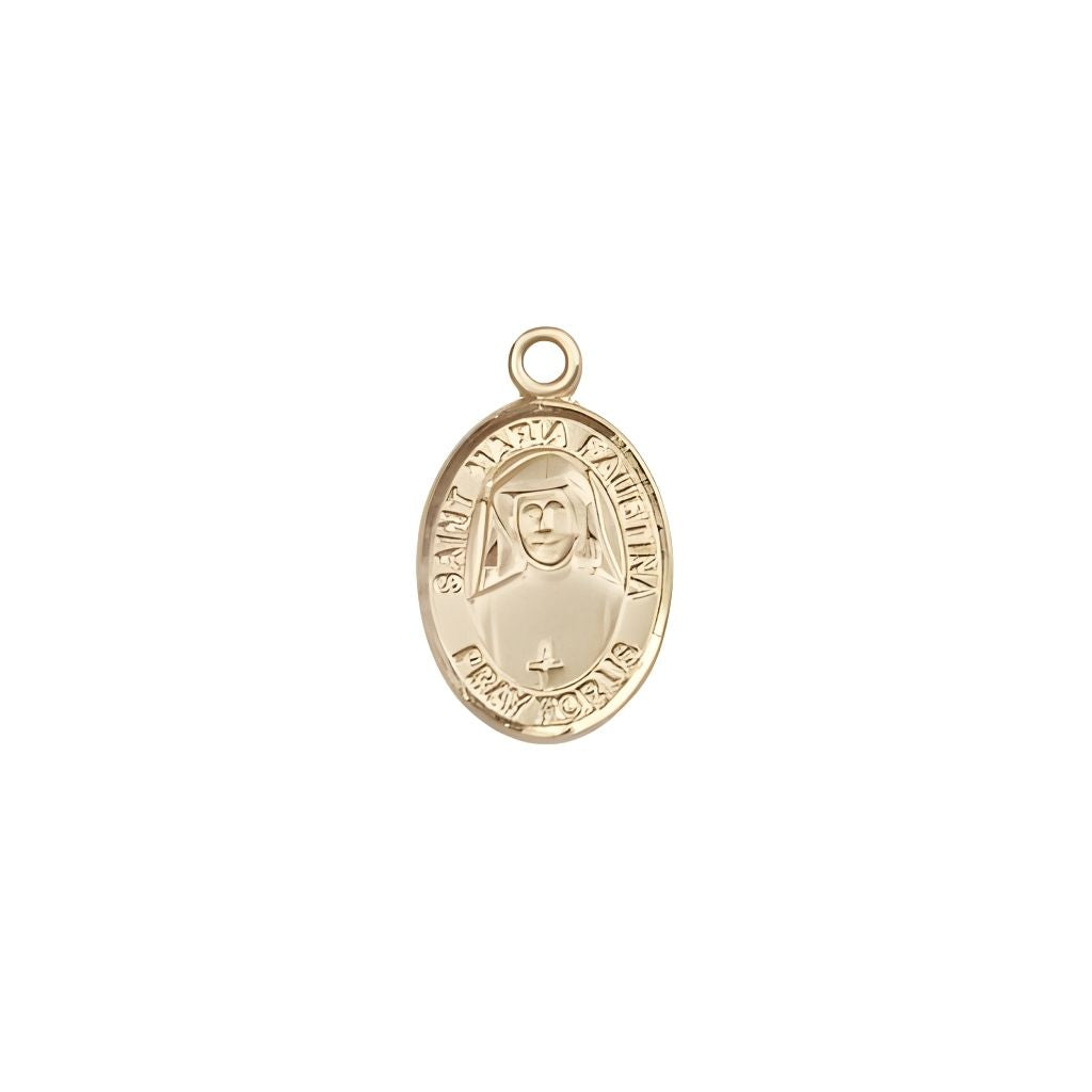 Bliss St. Maria Faustina 14kt Gold Oval Medal, USA Made, Child's Size (1/2" tall x 1/4" wide)