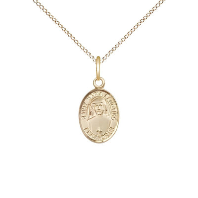 St. Maria Faustina 14kt Gold Oval Medal with 14kt Gold Chain, USA Made, Child's Size (1/2" tall x 1/4" wide), Bliss Manufacturing