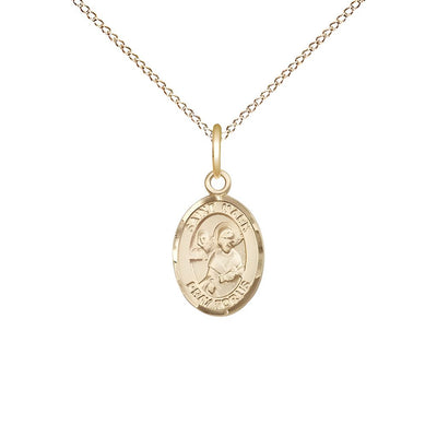 St. Mark the Evangelist 14kt Gold Oval Small Children Medal with 14kt Gold Chain, Measures 1/2-inch tall by 1/4-inch wide, Bliss Manufacturing