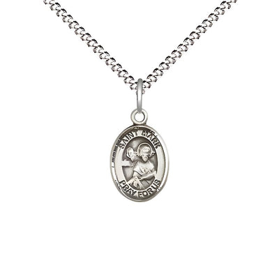 St. Mark the Evangelist Engravable Small Children Pewter Medal with Rhodium-plated Chain, Measures 1/2-inch tall by 1/4-inch wide, Bliss Manufacturing