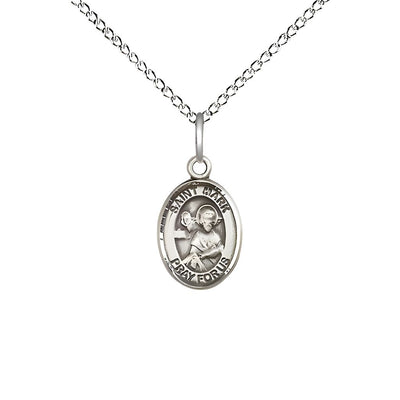 St. Mark the Evangelist Engravable Small Children Sterling Silver Medal with Sterling Chain, Measures 1/2-inch tall by 1/4-inch wide, Bliss Manufacturing