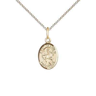 St. Matthew the Apostle 14kt gold-filled Oval Children's Medal with Gold-filled Chain, Measures 1/2-inch tall by 1/4-inch wide, Bliss Manufacturing