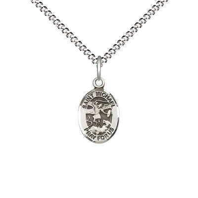 St. Michael the Archangel Engravable Small Children Pewter Medal with Rhodium-plated Chain, Measures 1/2-inch tall by 1/4-inch wide. Deluxe Gift Box, Bliss Manufacturing