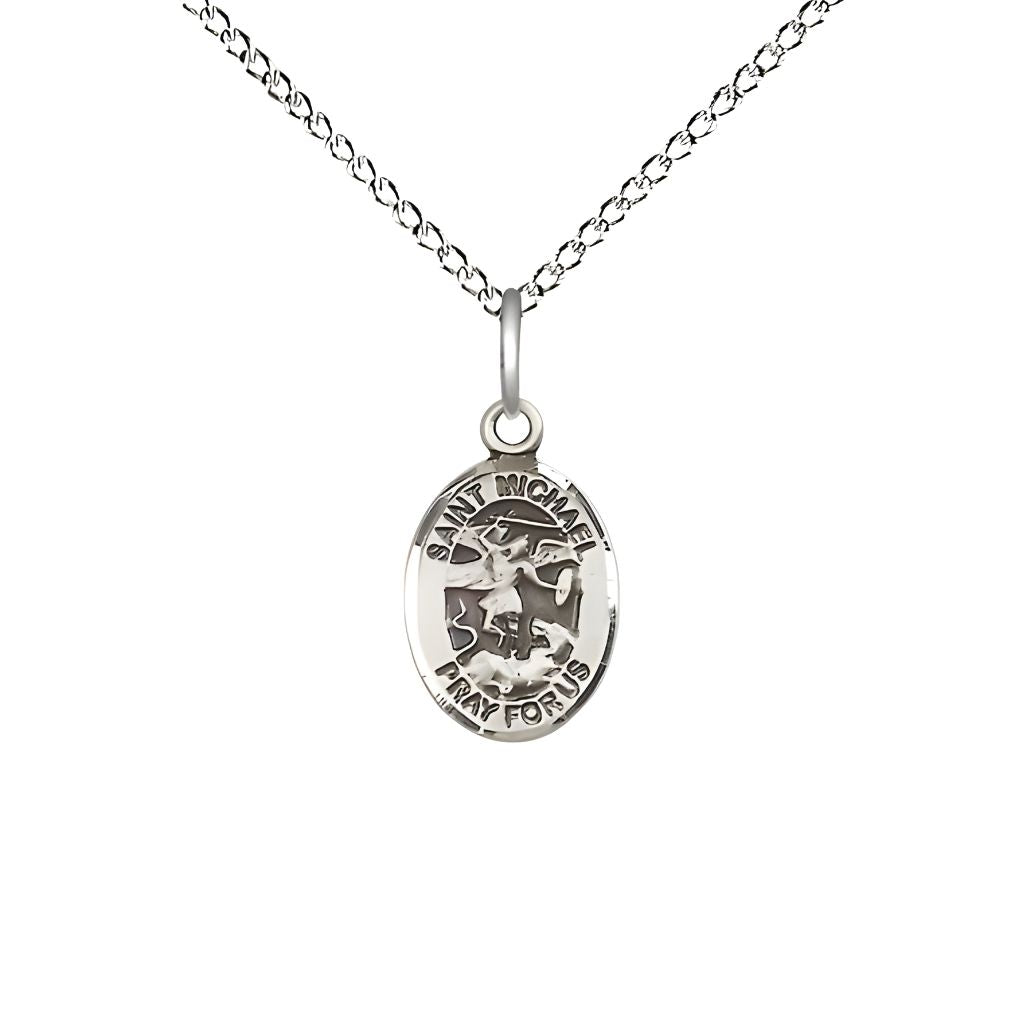 Bliss St. Michael the Archangel Engravable Small Children Sterling Silver Medal with Sterling Chain, Measures 1/2-inch tall by 1/4-inch wide. Deluxe Gift Box.